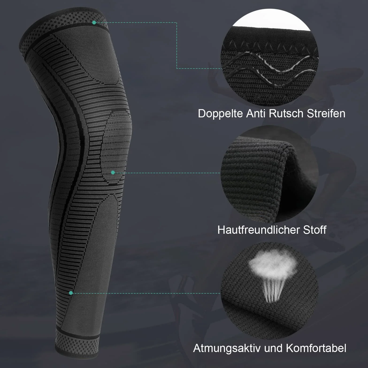 Supporto Ginocchio Lunga 2 Pezzi Tutore Ginocchio Compressione Con Silicone Antiscivolo, Applicabile a ACJ, PCL, Lacerazione Menisco, Artrite, Tenosinovite, Maschio e Femmina (nero, M)