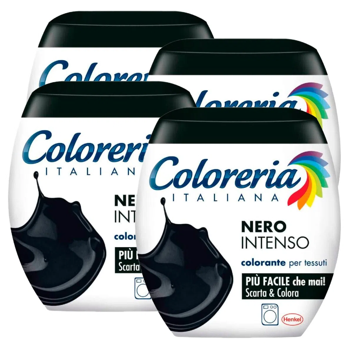 4x Coloreria Italiana Colorante per Tessuti in Lavatrice Colore Nero Intenso Formula Tutto in Uno - 4 Confezioni Monodose