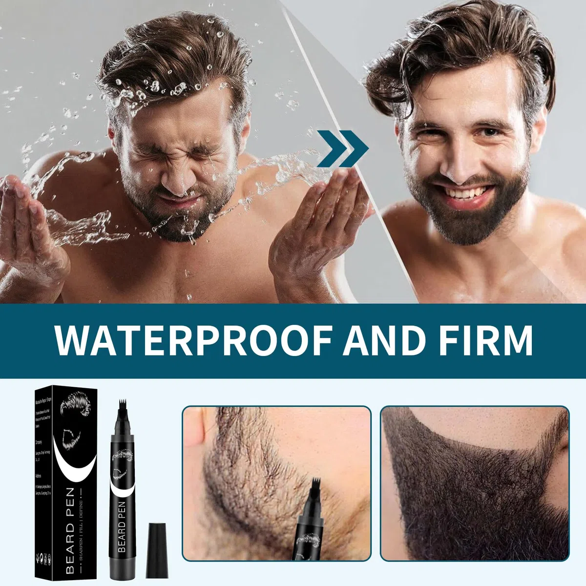 XdealCozyxc 4 matite da barba da uomo, penna per barba facile e impermeabile (nero)