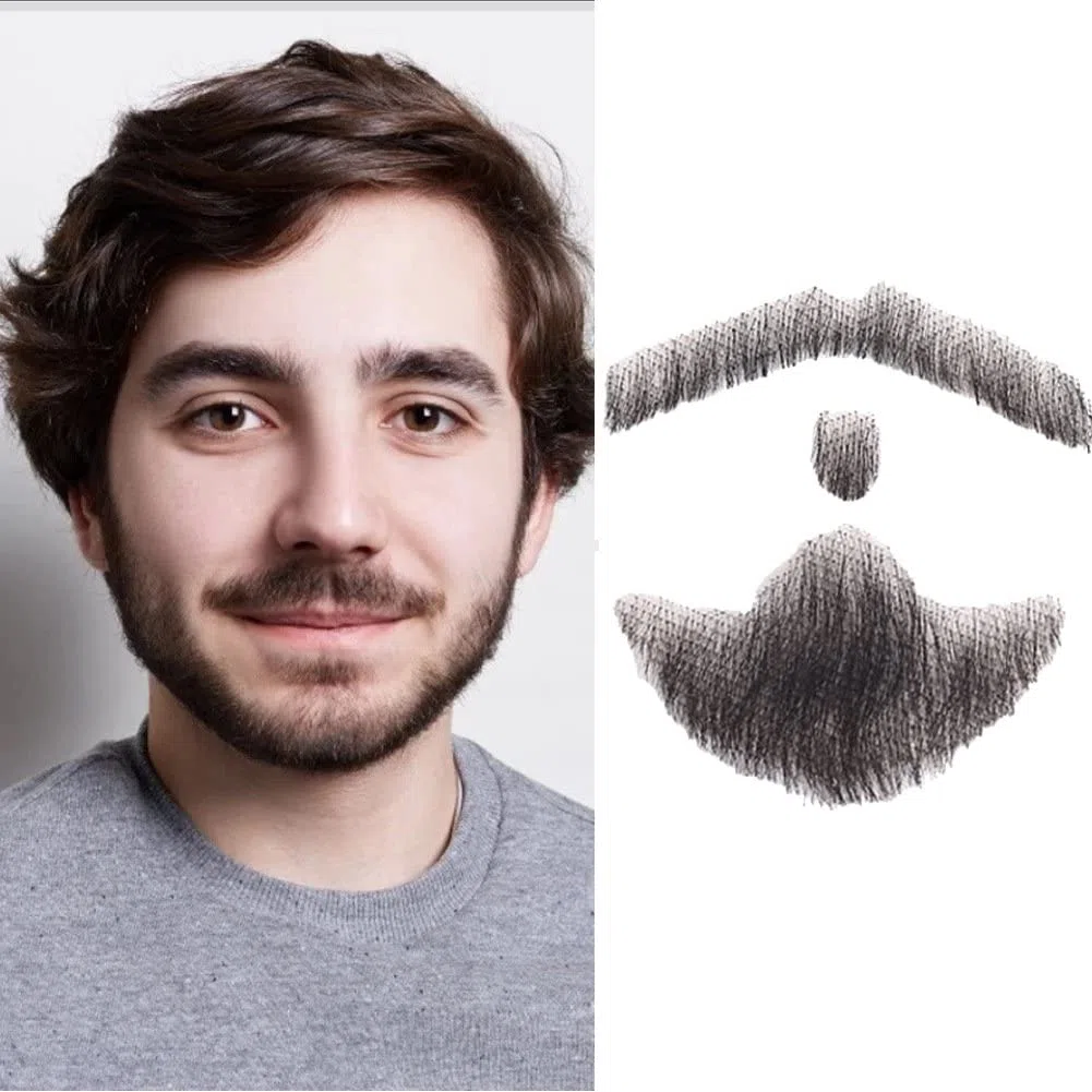 Simulazione da Uomo Barba Finta Capelli Umani realistici Barba e Baffi Finti per Il Trucco Oggetti di Scena Cosplay