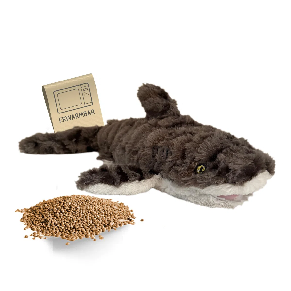 Habibi Plush Cuscino termico per bambini e adulti – 2046 squalo con riempimento di miglio, peluche termico per riscaldare nel forno a microonde/forno, ideale anche per bambini (squalo)