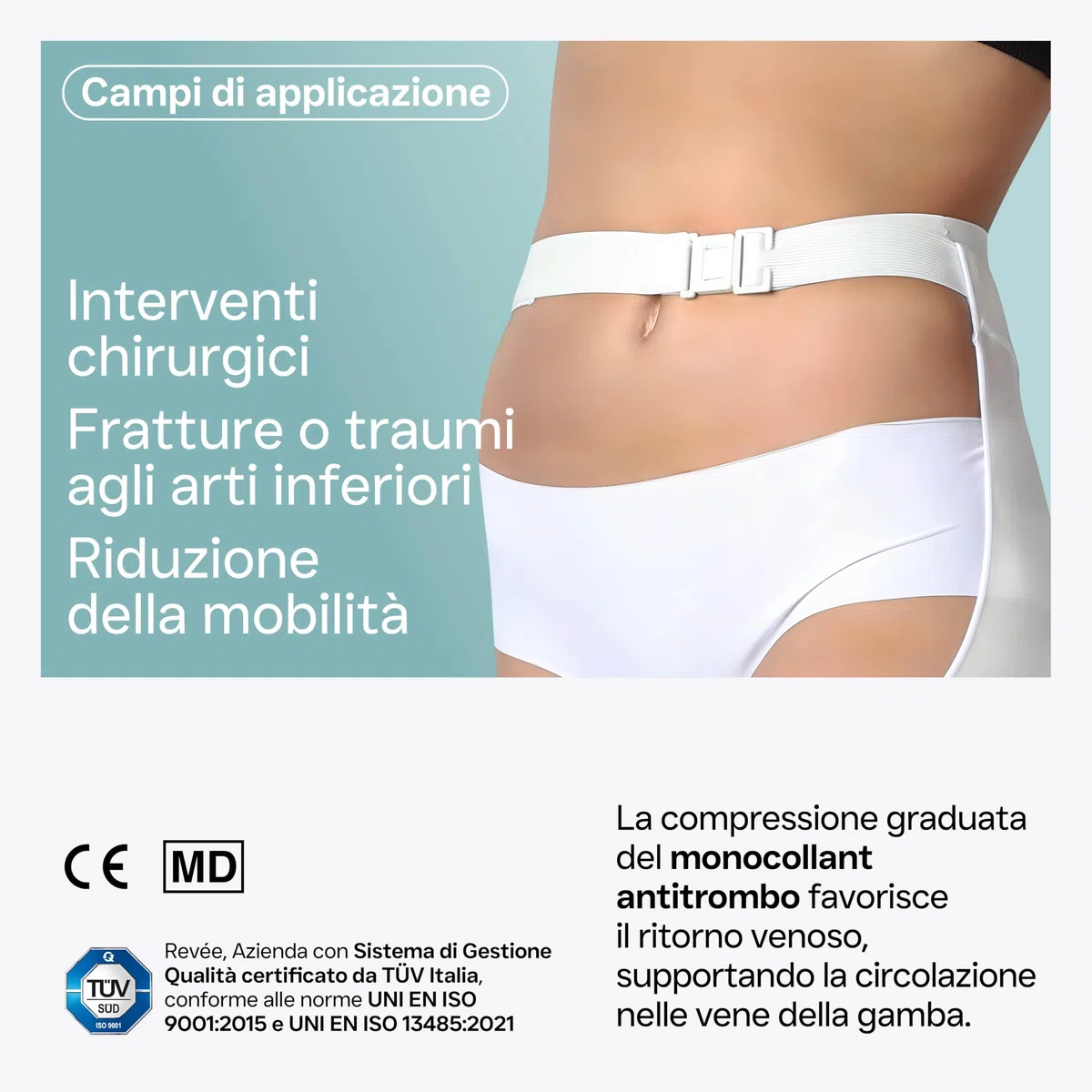 REVÉE Calze a Compressione Graduata Monocollant Unisex, Calze Antitrombo Post-Operatorie dalla coscia al piede, Elastiche e Compressive, Con Foro d’Ispezione
