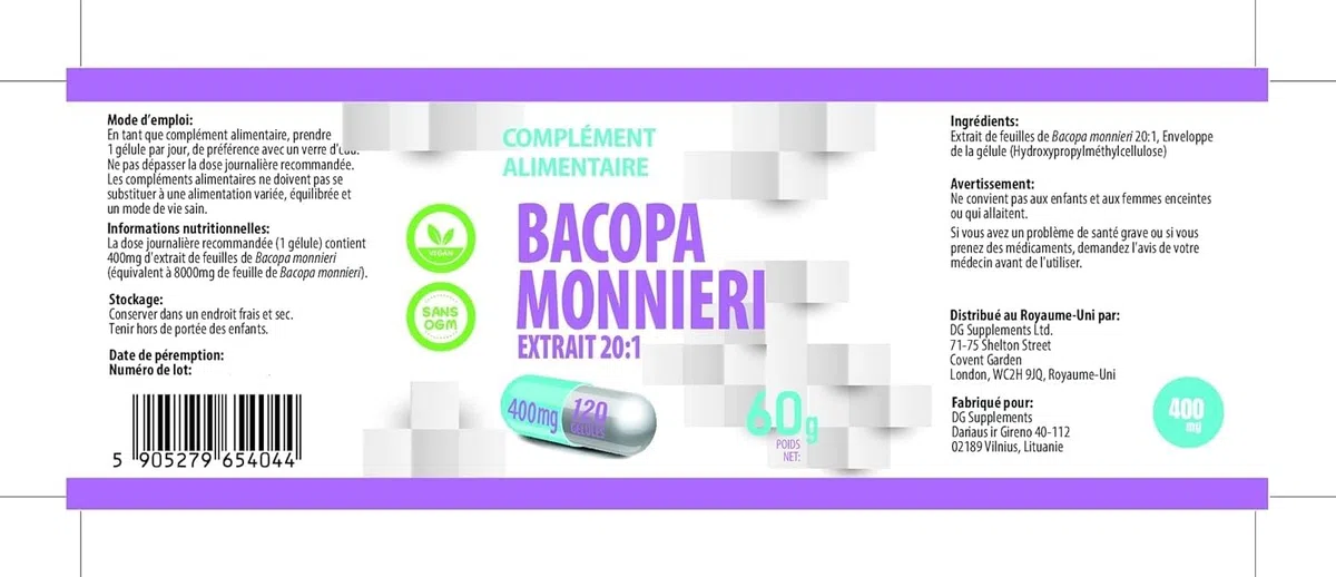 Bacopa Monnieri Brahmi Estratto 8000Mg Equivalente (400Mg Di Estratto 20:1) - 120 Capsule Vegan