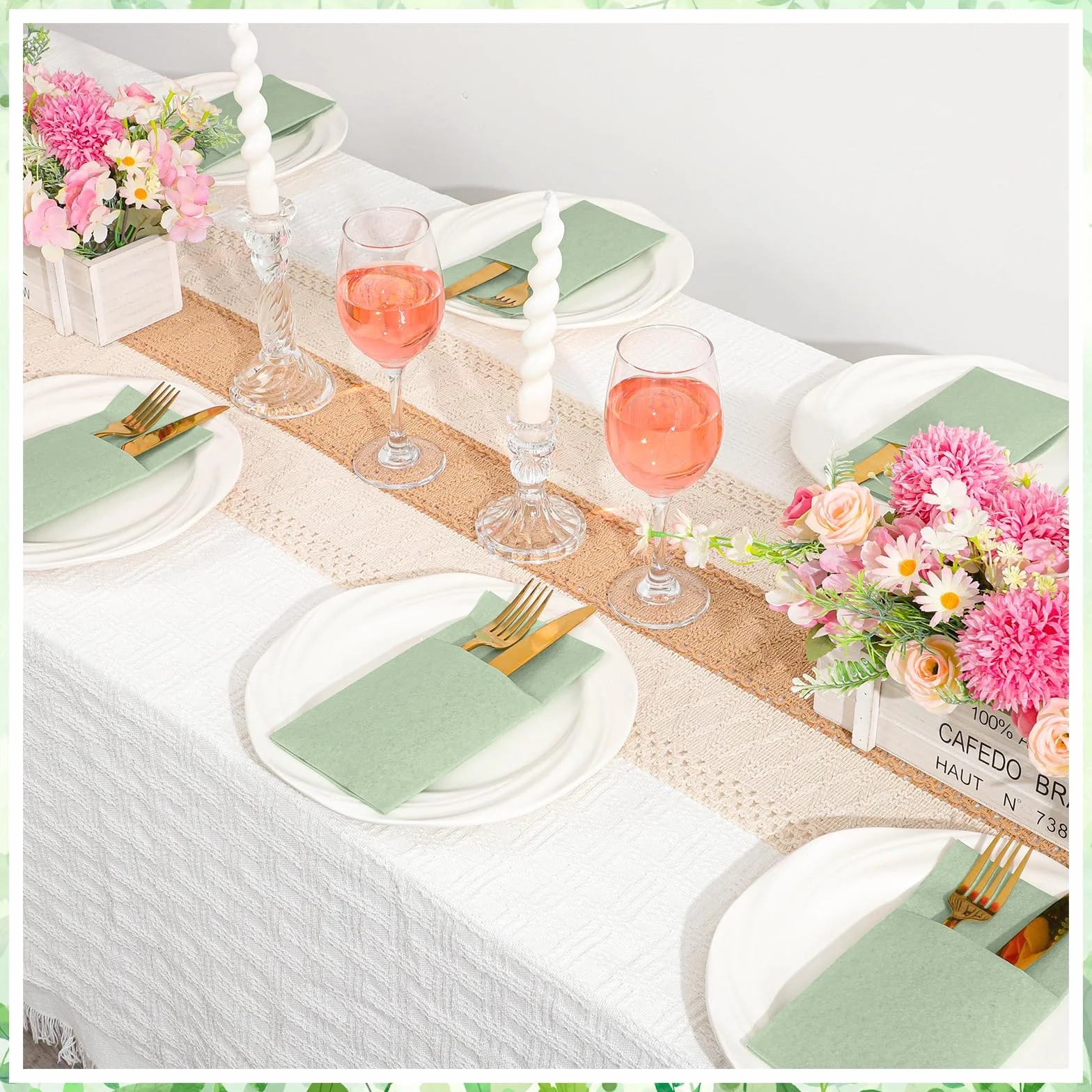 60 tovaglioli di lino tascabili, tovaglioli di carta con tasca integrata per posate usa e getta, per posate, matrimoni, baby shower, feste nuziali (verde salvia)