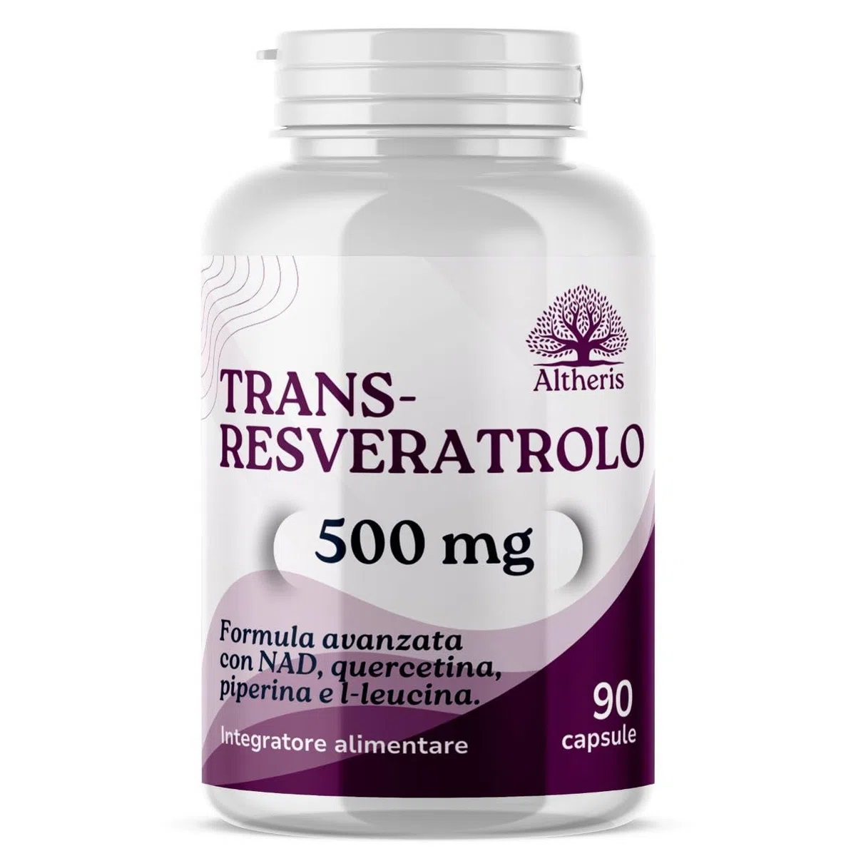Trans Resveratrolo 500mg Puro NAD 90Cps con Quercetina L-Leucina e Piperina - Trans Resveratrolo Sirtuine, Polifenoli, Antietà, Antiossidante Naturale