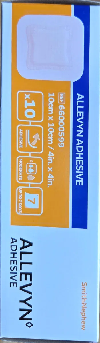 Allevyn Classic, Adhesive Dressing, cerotto per bendaggio, 10 cm x 10 cm. Confezione da 10