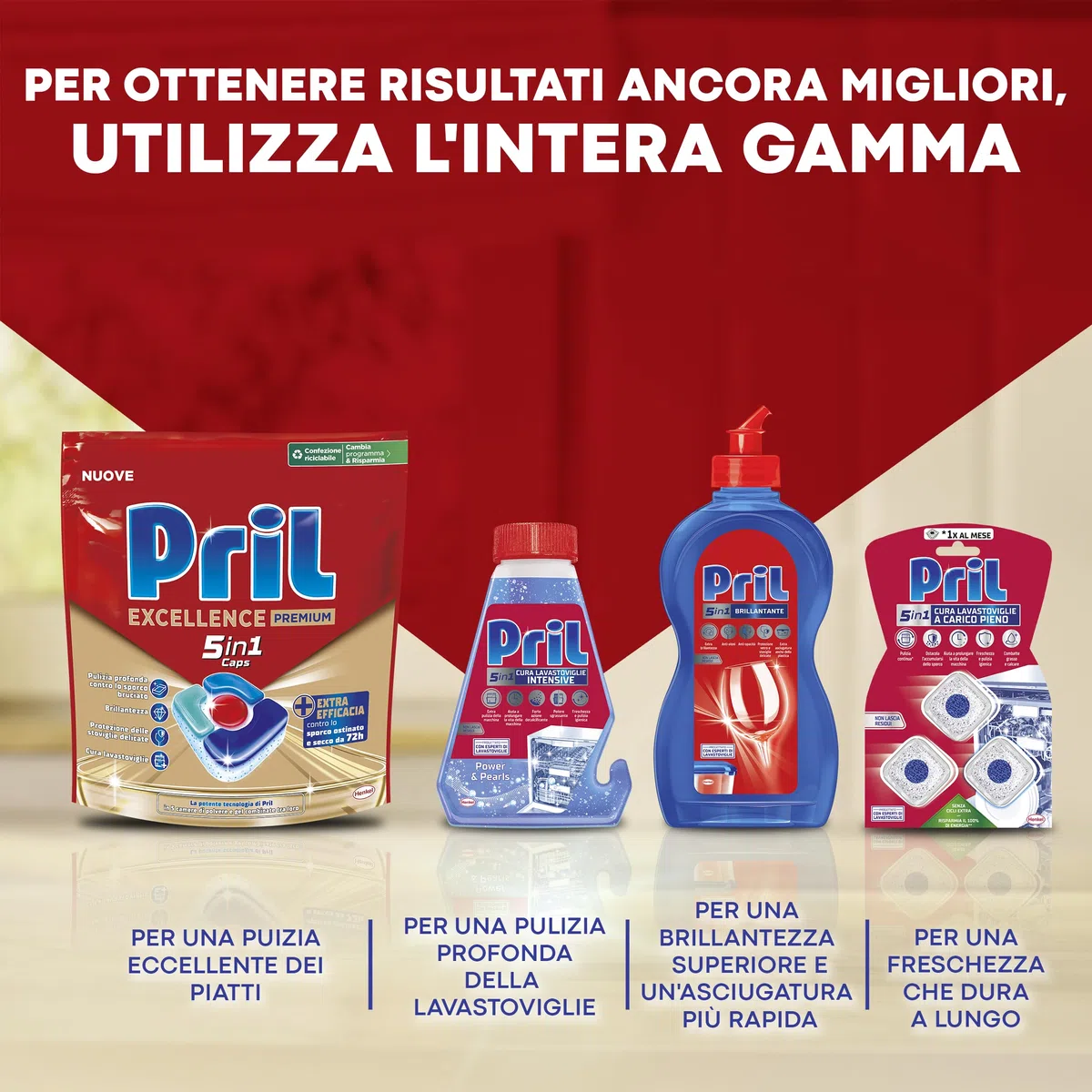 Pril 5in1 Cura Lavastoviglie Intensive (8 confezioni da 250 ml), Detergente per Lavastoviglie con Power & Pearls, Decalcificante e Liquido per una Pulizia Profonda della lavastoviglie