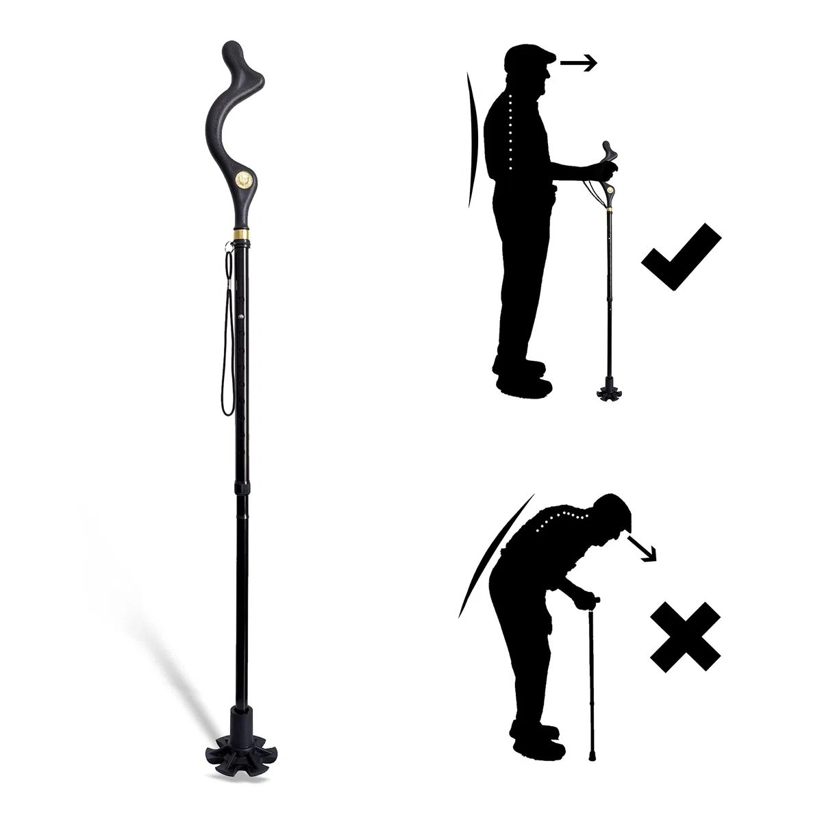 Bastone da Passeggio Posturale Bastone da Passeggio Pieghevole in Alluminio Regolabile Antiscivolo Leggero Portatore e Durevole per Escursionismo Camminata Viaggio Adulto Unisex