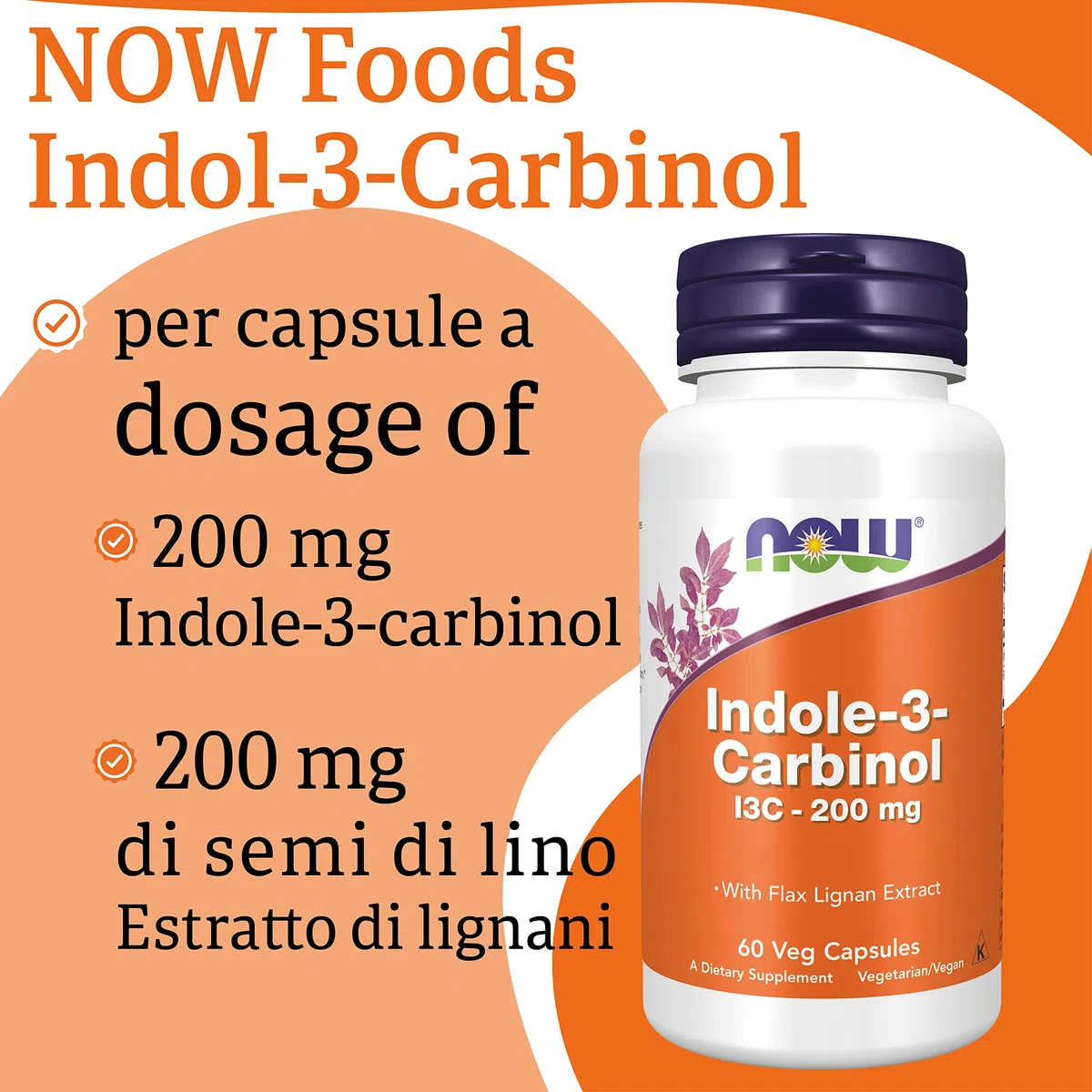 Now Foods Indole-3-Carbinol (I3C), 200mg, 60 capsule Vegane, Testato in Laboratorio, Senza Glutine, Senza Soia, Vegetariano, Non OGM
