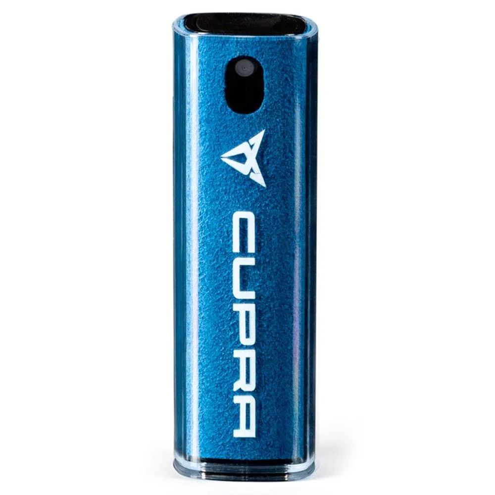 CUPRA Detergente per Display, 10,5 ml, Spray con Custodia in Microfibra, Blu, per Schermi Touch, Ricaricabile, con Custodia Protettiva in Plexiglass