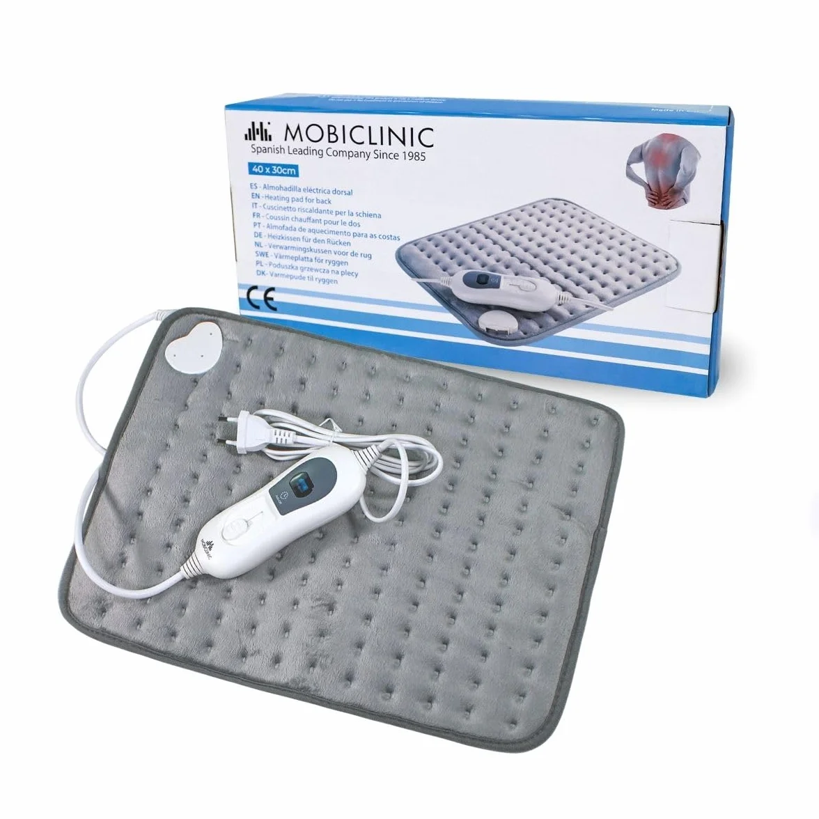 Mobiclinic, Cuscino riscaldato, Coperta riscaldata, 3 livelli di calore, Basso consumo energetico, Spegnimento automatico, Potenza 100w, Tappetino, Marchio spagnolo, Zona lombare, 40x30 cm