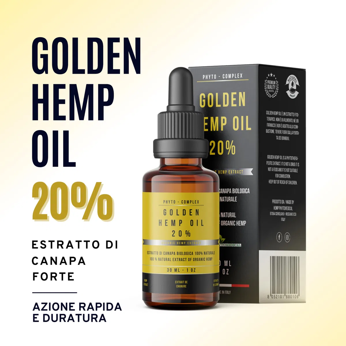 Golden Hemp Oil 20% Olio di Canapa Certificato ad Alta Concentrazione - Made in Italy by Hemp Phytomedical