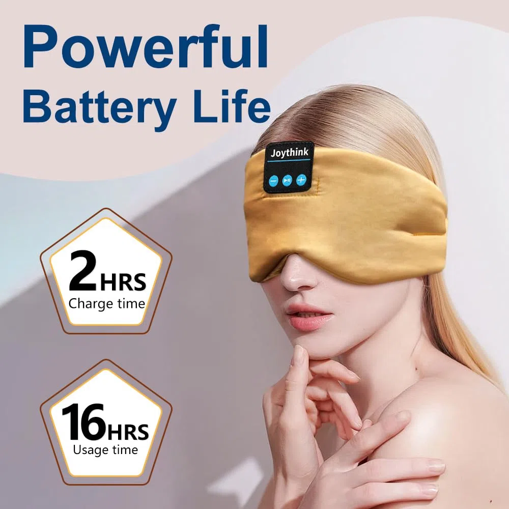 Joythink Cuffie per dormire Bluetooth Maschera per dormire Fascia di seta Auricolari Maschera per dormire sul lato Blackout Morbido Sonno Auricolari Bambini Bambini Musica Eye Cover Champagne Oro