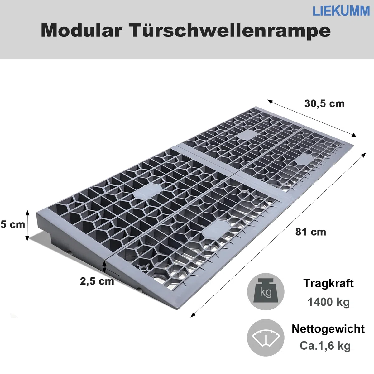 LIEKUMM Rampa per Sedia a Rotelle, Altezza 5 cm, Rampa per Disabili Capacità 1400 kg, Rimovibile per Porte, Altezza 5 cm