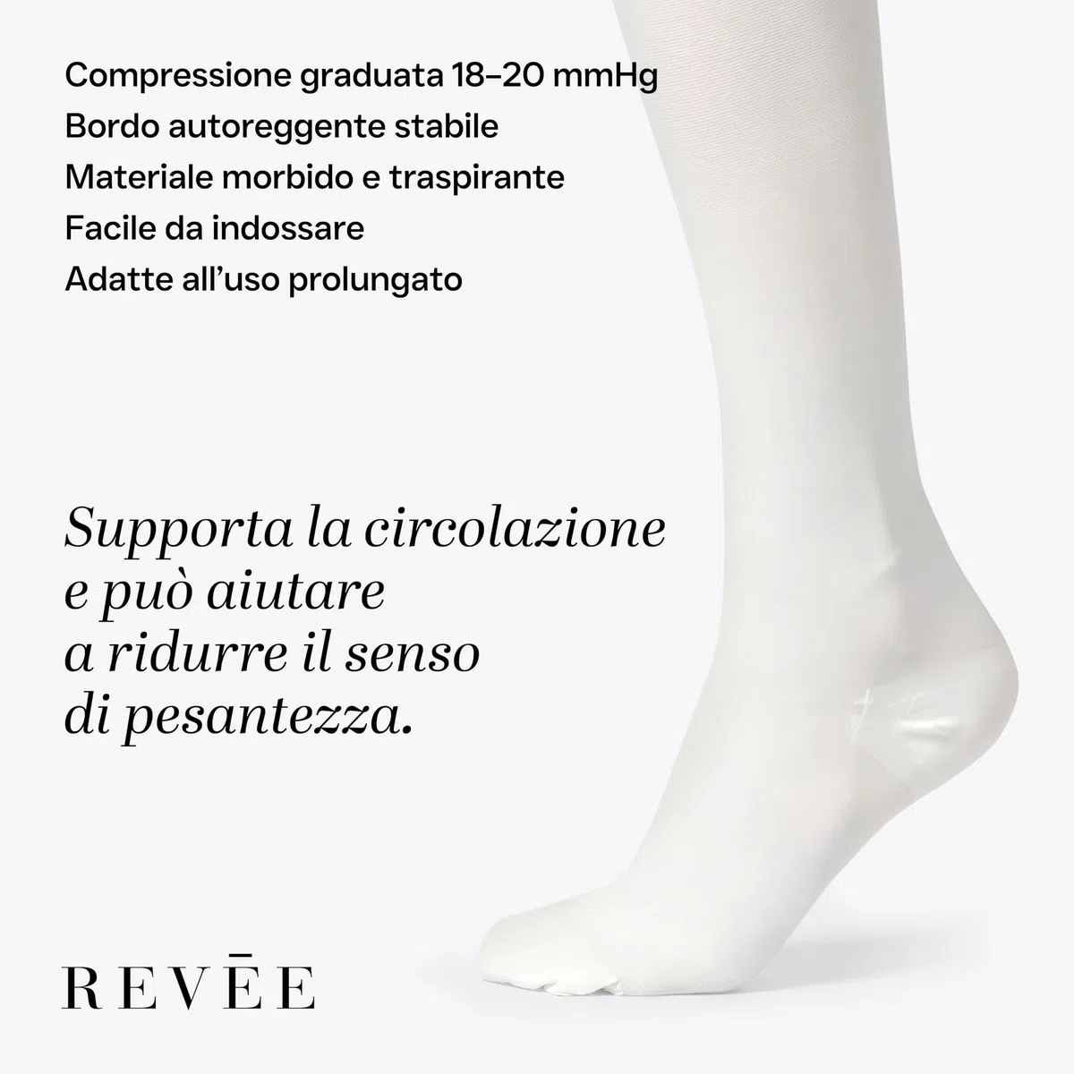 REVÉE Calze a Compressione Graduata Monocollant Unisex, Calze Antitrombo Post-Operatorie dalla coscia al piede, Elastiche e Compressive, Con Foro d’Ispezione