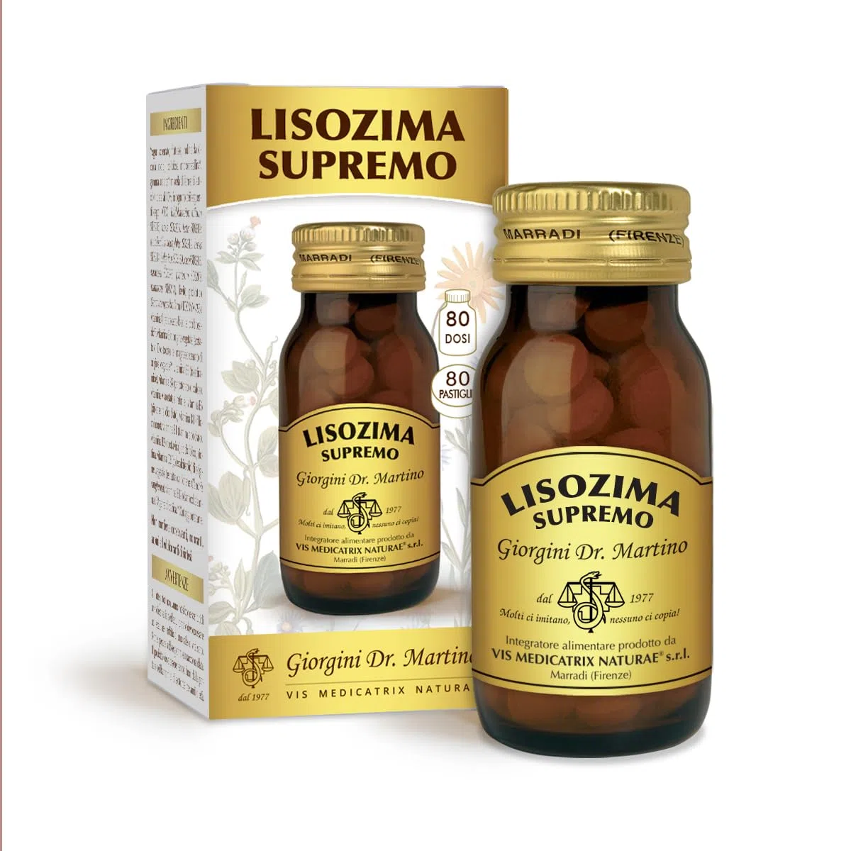 LISOZIMA SUPREMO Pastiglie 250 mg - 40 g (80 DOSI da 1 pastiglia - Integratore di lisozima con lattoferrina, vitamina C e vitamina A)