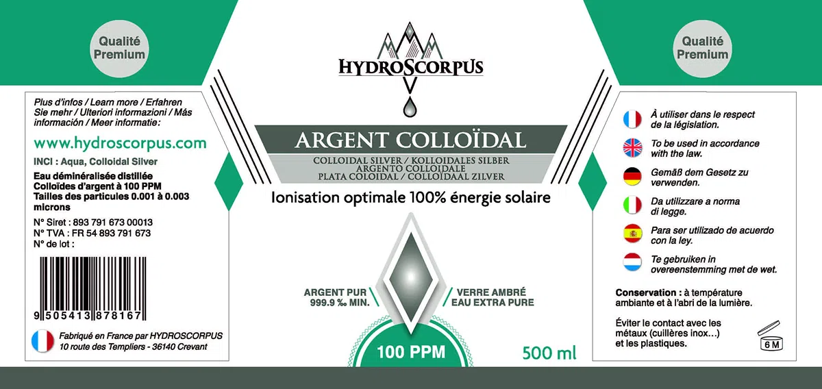 Argento Colloidale 100PPM 500ml Bottiglia di VETRO ●Ionizzazione 100% solare●Oligoelemento organico disponibile 100% Naturale●confezione100% compostabile…