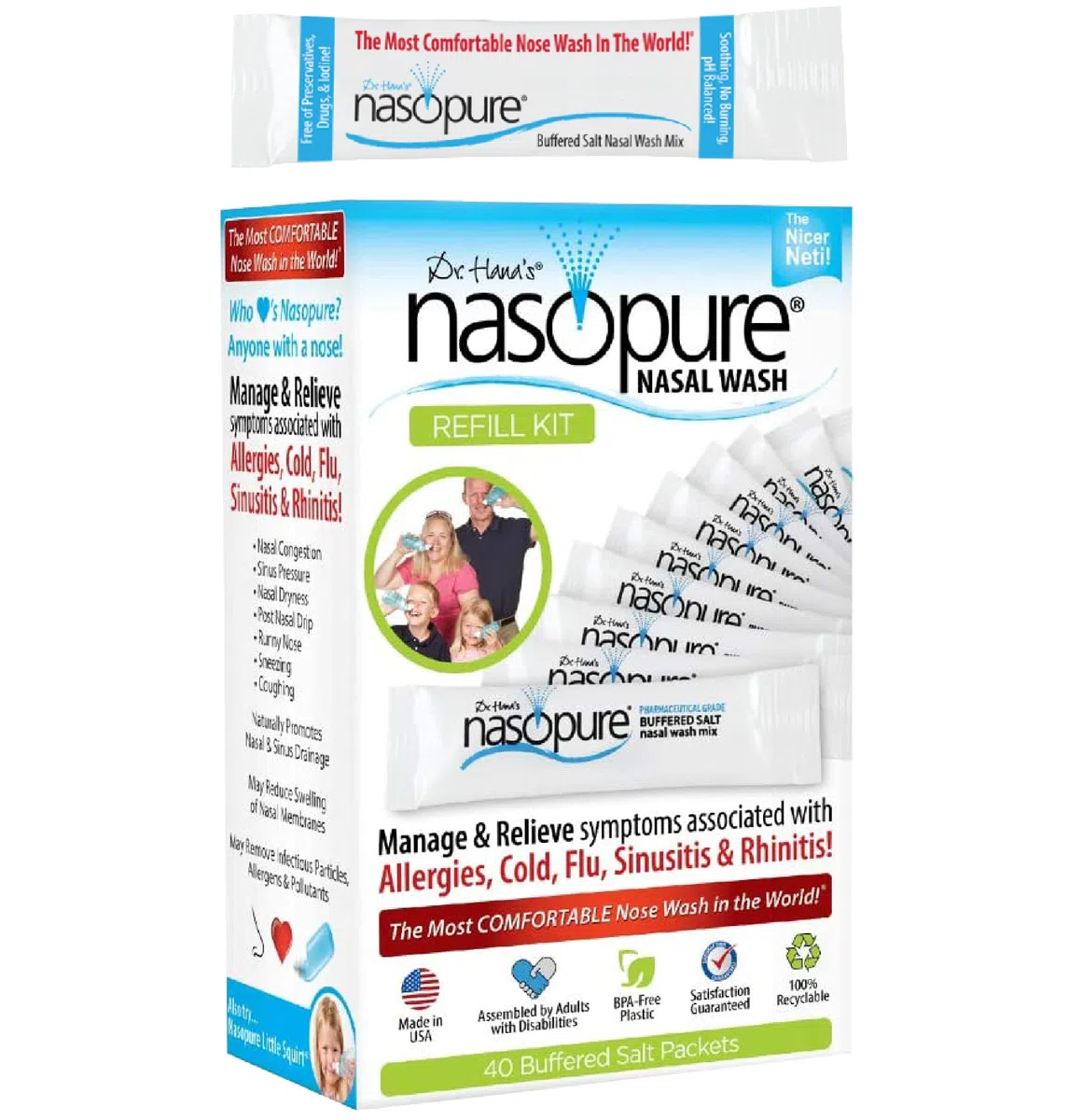 DR HANA'S NASOPURE Le più belle Neti Pota € | Refill Kit | 40 Buffered Salt pacchetti | Allergia e la congestione nasale di rilievo Wash