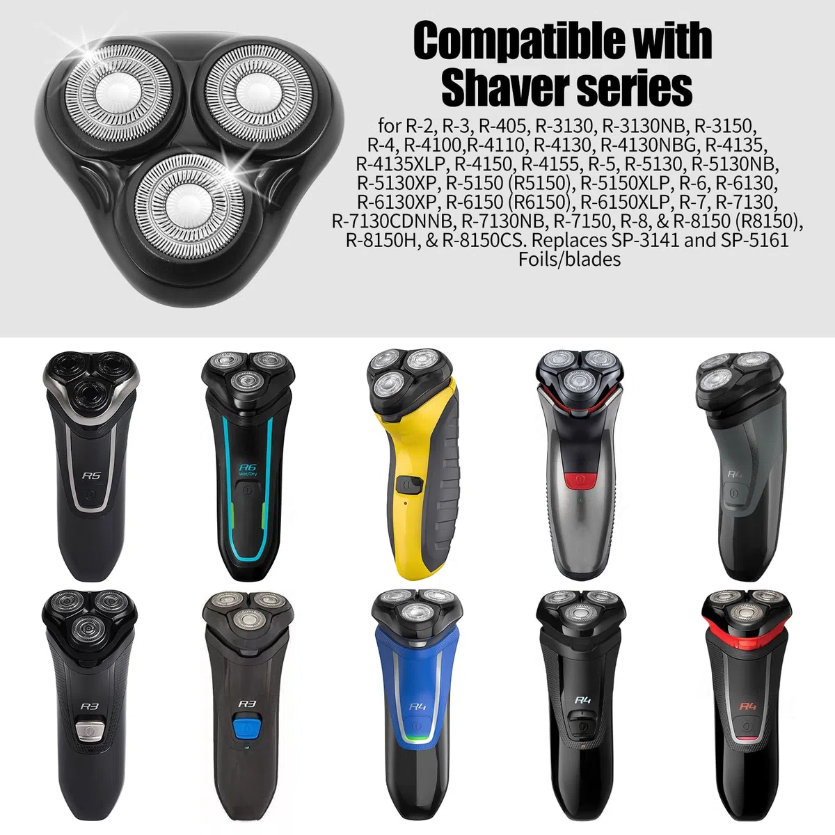 Testina di ricambio universale per rasoi Remington, per griglie/lame R3, R4, R5, R6, R7, R8, SP-TF2 e FC1000-SP-FC3 (nero 1 unità)