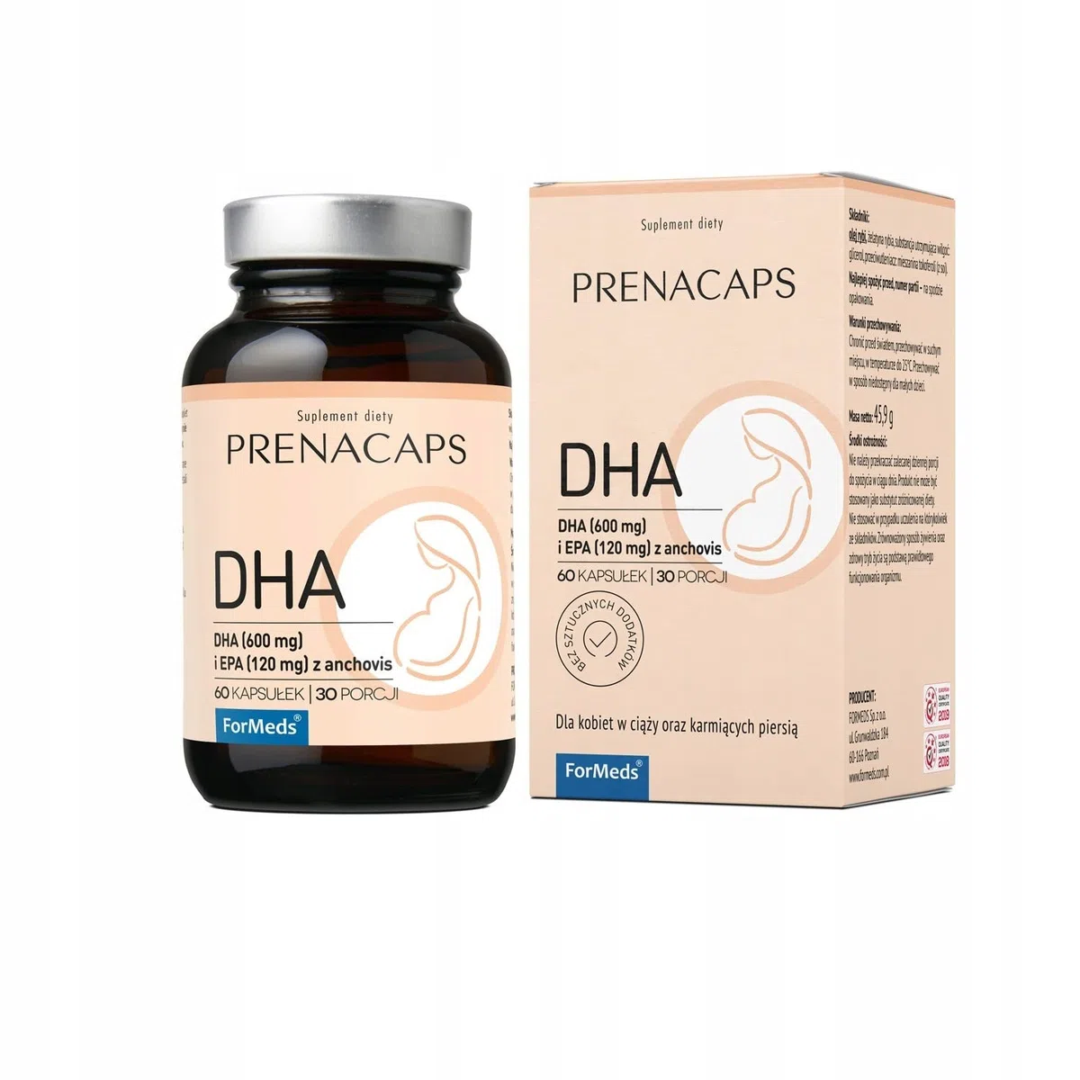 Prenacaps Choline 250mg - Gravidanza - Fegato - Integratore alimentare - Vegani - Vegetariani - 1 capsula al giorno - 60 capsule