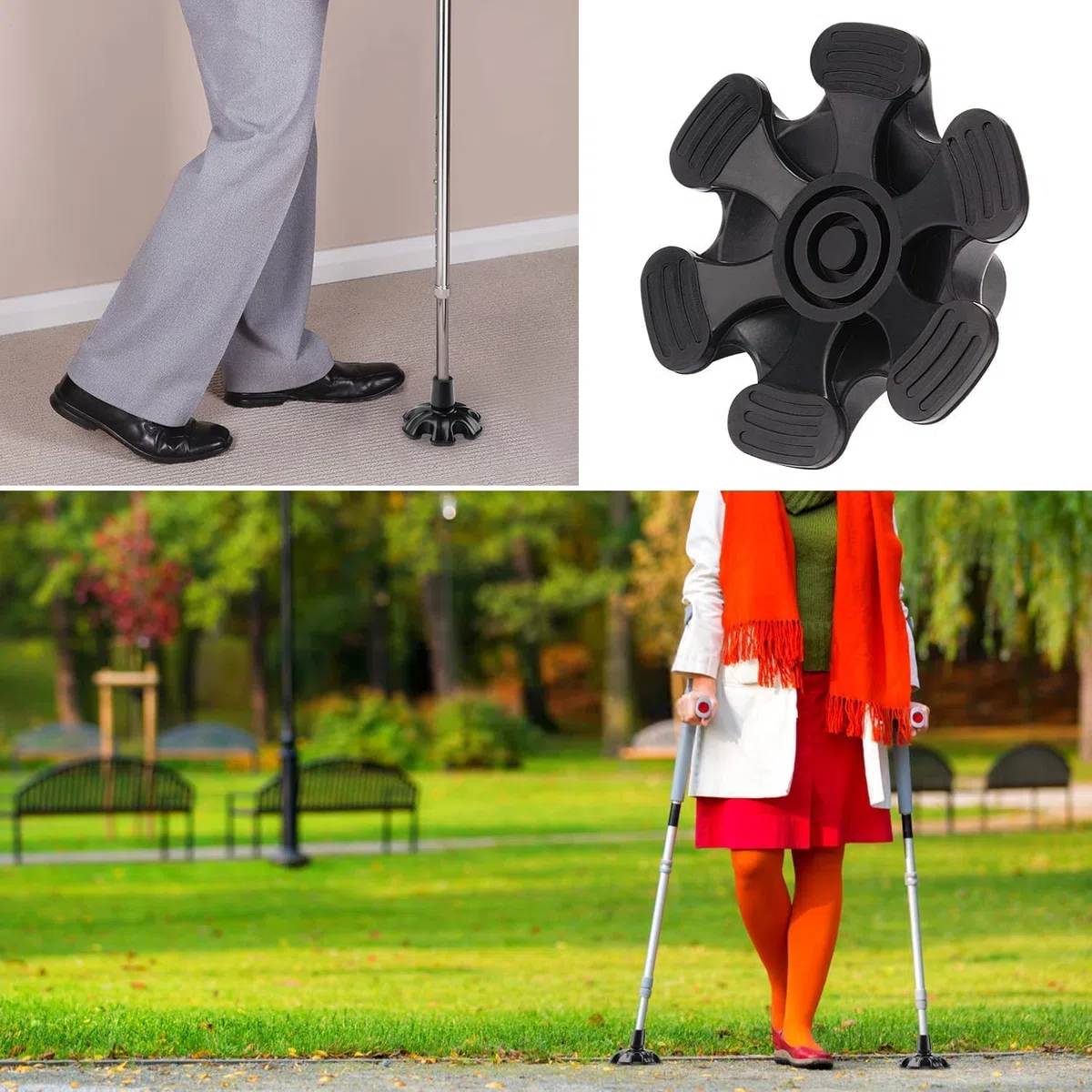 supregear Punta di Canna in Gomma 2-Pack, 19 mm Puntale Autoportante per Stampelle, Antiscivolo con 6 Gambe per Bastoni da Passeggio, Canna Accessorio