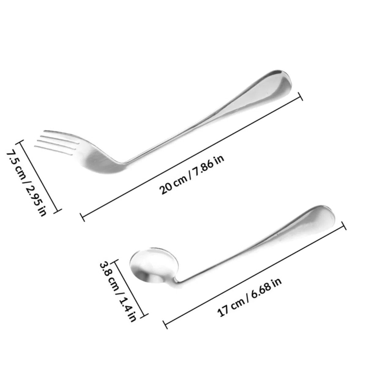 Generico Set 4 Utensili Angolati in Acciaio Inox per Autoalimentazione Anziani e Disabili, Cucchiai e Forchette Ergonomiche per Assistenza Pasti a Letto, Utensili Pesanti per Presa Debole