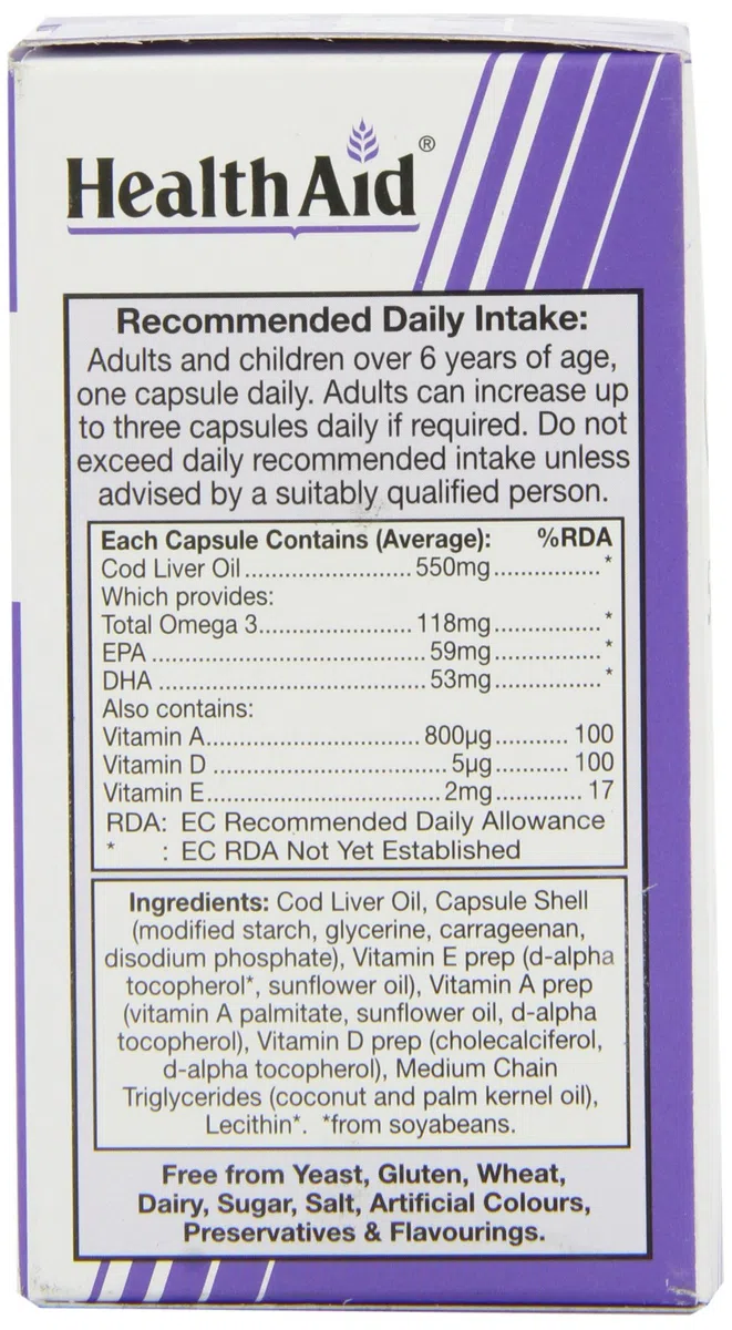 Health Aid Cod Liver Oil 550mg, 90 Caps