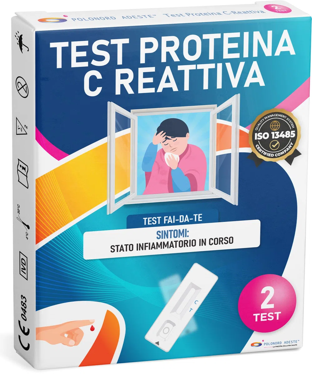 TEST PROTEINA C-REATTIVA (CRP) Adeste - Rapido fai da te per la rilevazione di malattie infettive batteriche e stati infiammatori. Confezione da 2 test