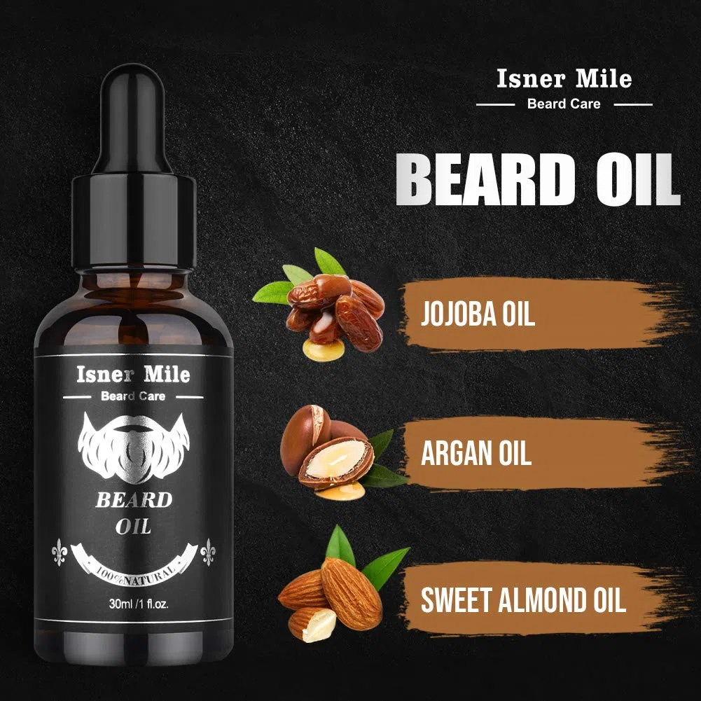Isner Mile Kit per Crescita Della Barba da Uomo con Olio Naturale per Crescita della Barba, Balsamo, Pettine e Custodia