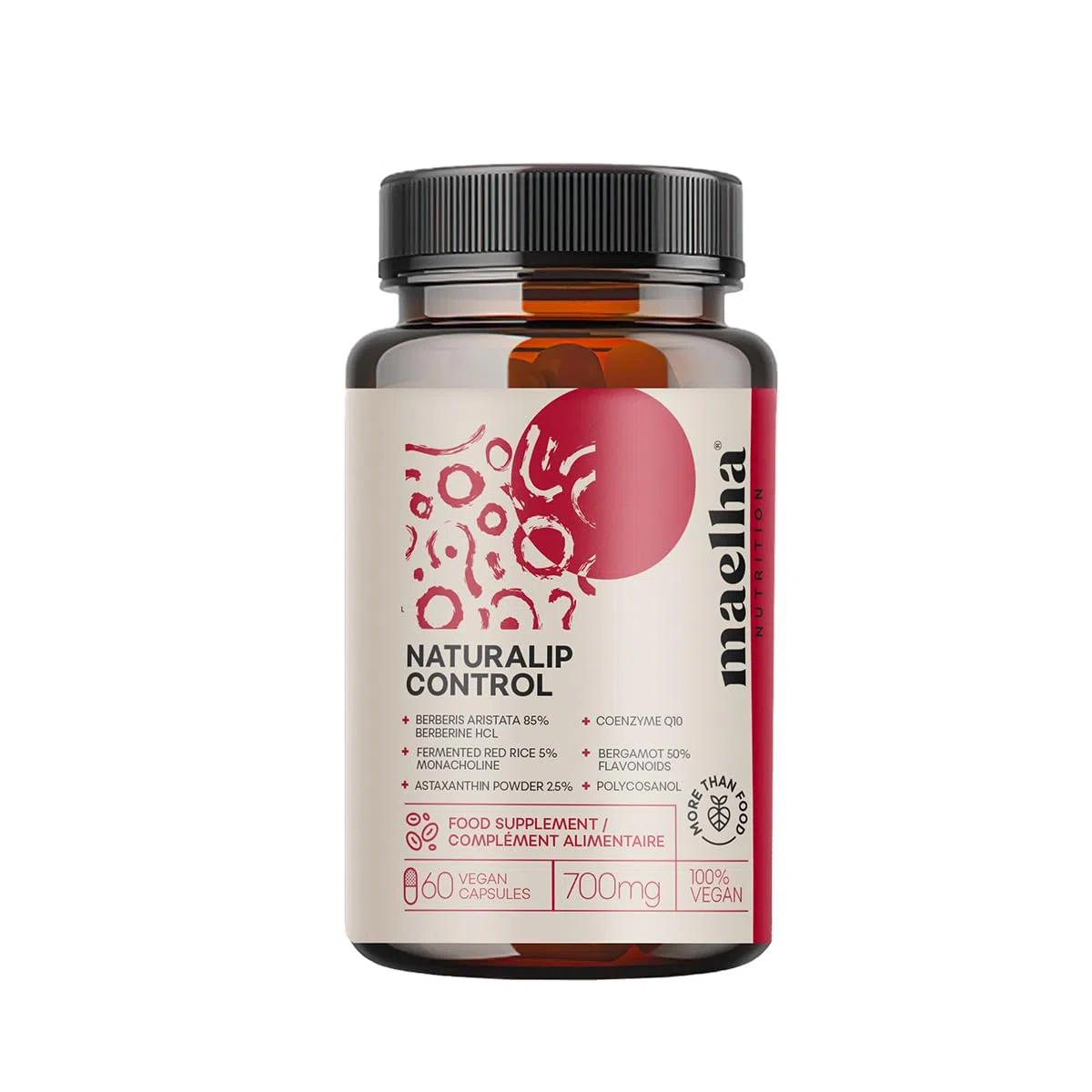 Naturalip Control | Integratore Risso Rosso con Monoacolina k, Berberina, Bergamotto, Astaxantina | 60 Capsule | 100% Vegano