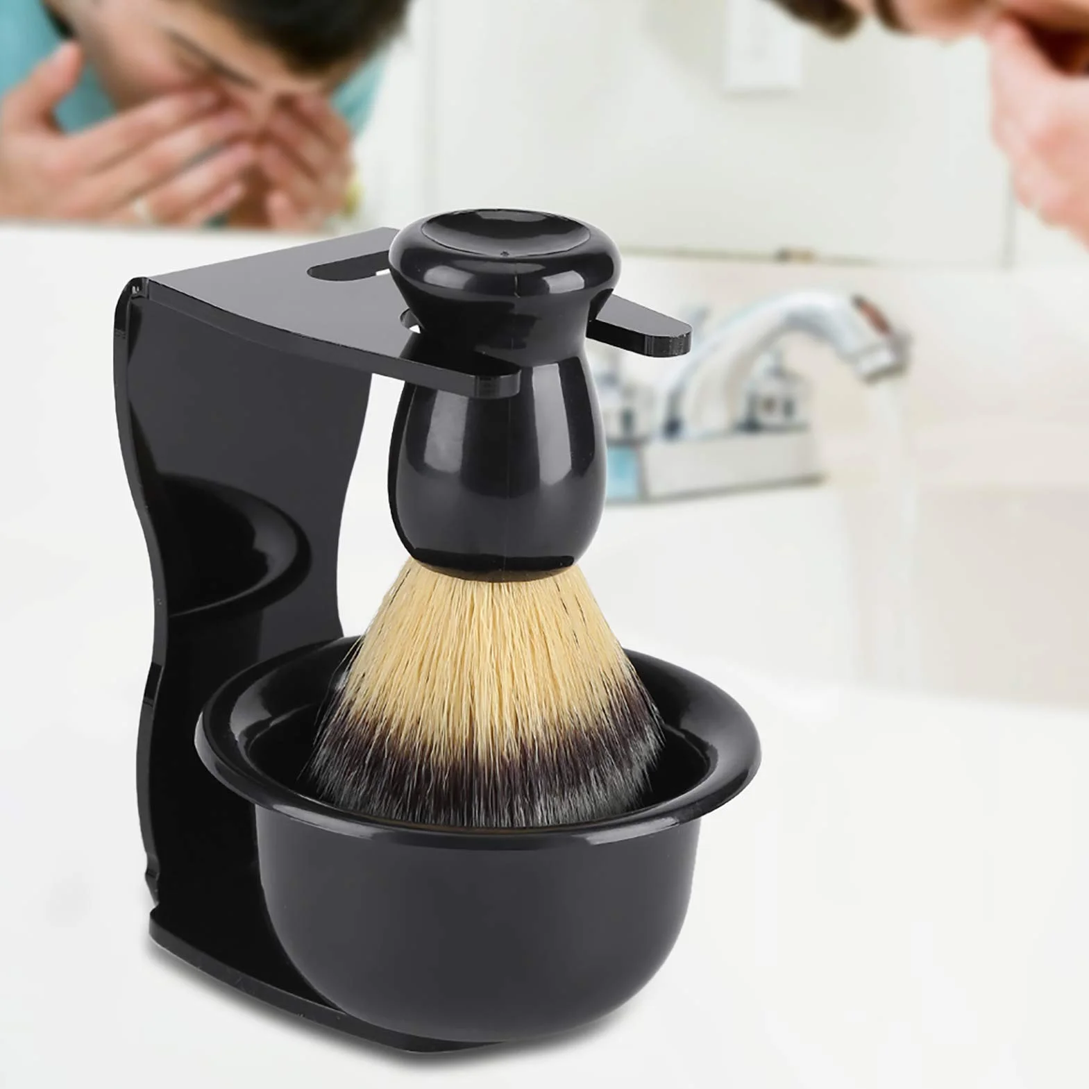 Set di Ciotole Porta Pennelli da Barba da Uomo Professionali da 3 Pezzi, Set da Barba da Uomo in Nylon Nero Importato Set di Ciotole Porta Pennelli da Barba da Uomo Professionali da 3 Pezzi