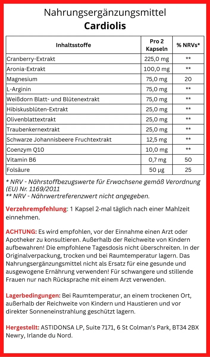 CARDIOLIS integratore alimentare per adulti – 60 capsule – con estratto di mirtillo rosso, coenzima Q10, magnesio. (1)