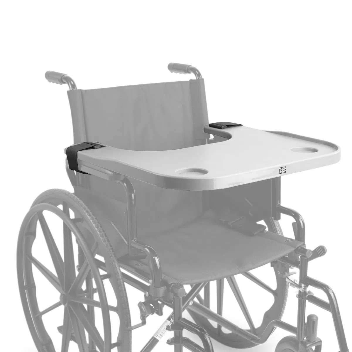 PEPE Mobility Tavolino per Sedia a Rotelle (Vassoio Rimovibile con Portabicchieri), Universale, Facile da Installare, Adulti e Disabili