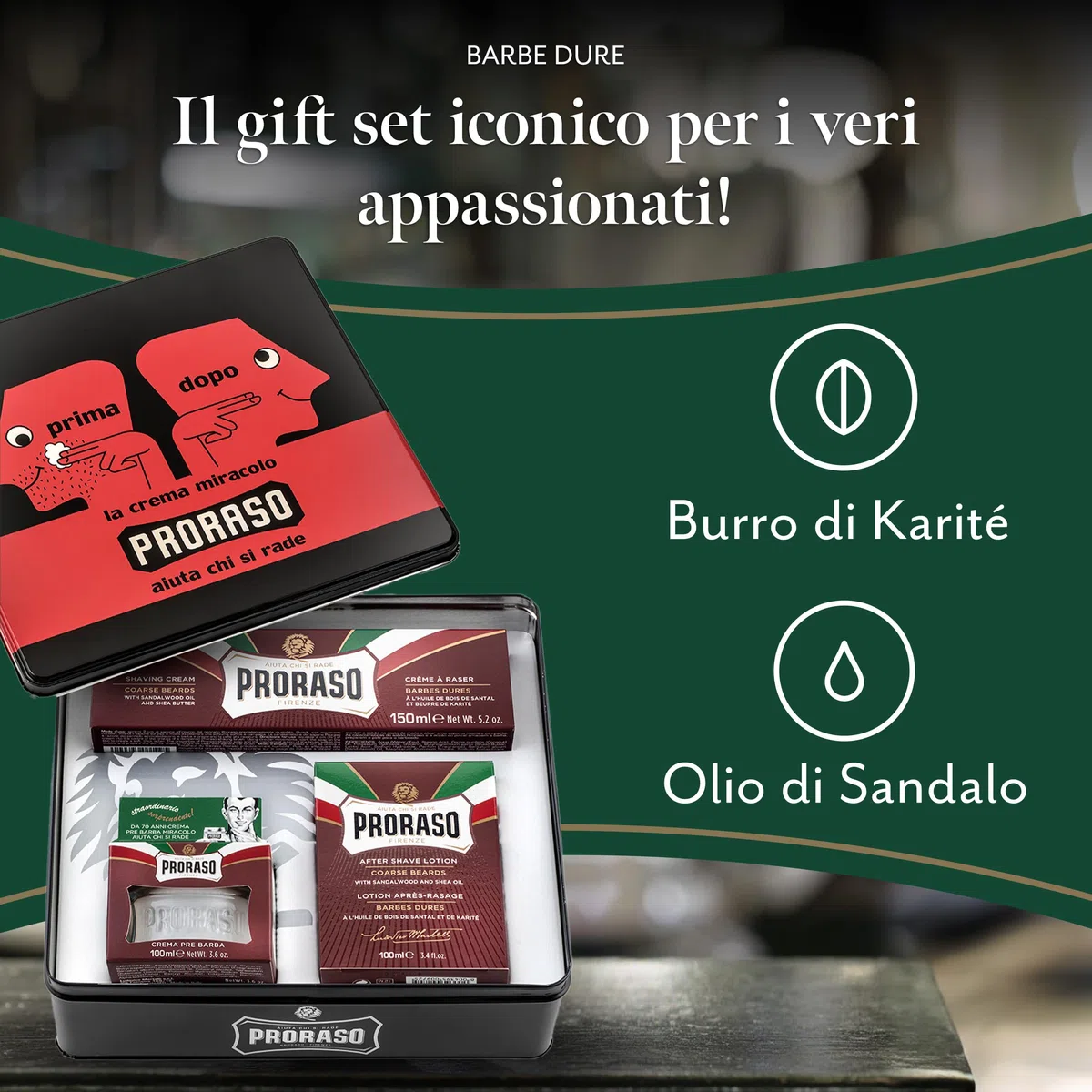 Proraso Set Vintage Selection Barbe Dure, Set regalo uomo con Crema Pre Barba 100 ml, Sapone Barba 150 ml e Balsamo Dopobarba 100 ml, Cofanetto regalo uomo rasatura, Set regalo natale Made in Italy
