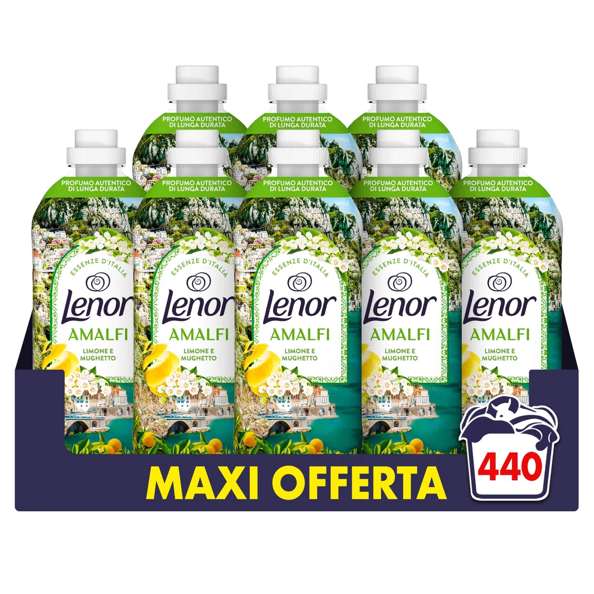 Lenor Ammorbidente Lavatrice Concentrato Essenze d’Italia, 440 Lavaggi (8x55), Amalfi, Note Di Limone e Mughetto, Profumo autentico di lunga durata