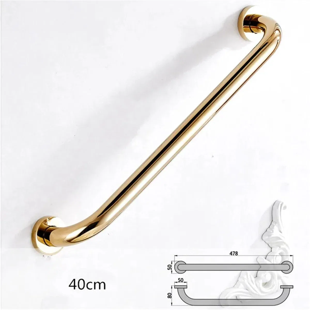 Maniglioni per Doccia e Bagno, Barra di Sicurezza per Doccia e Vasca da Bagno, Maniglia in Ottone Dorato da 30cm/40cm/50cm, Maniglione da Bagno con Impugnatura Antiscivolo (50cm Oro)