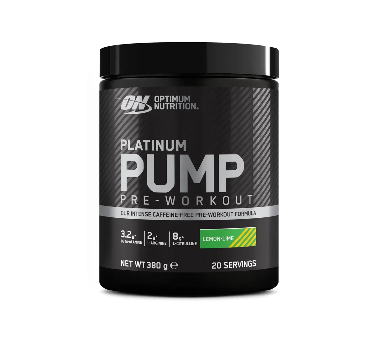 Optimum Nutrition ON Platinum PUMP Pre-Workout, Integratore Alimentare Pre-Workout Intenso Senza Caffeina con Fruitflow, Beta-Alanina, L-Arginina, L-Citrullina, Gusto Lime, 20 dosi, 380 g