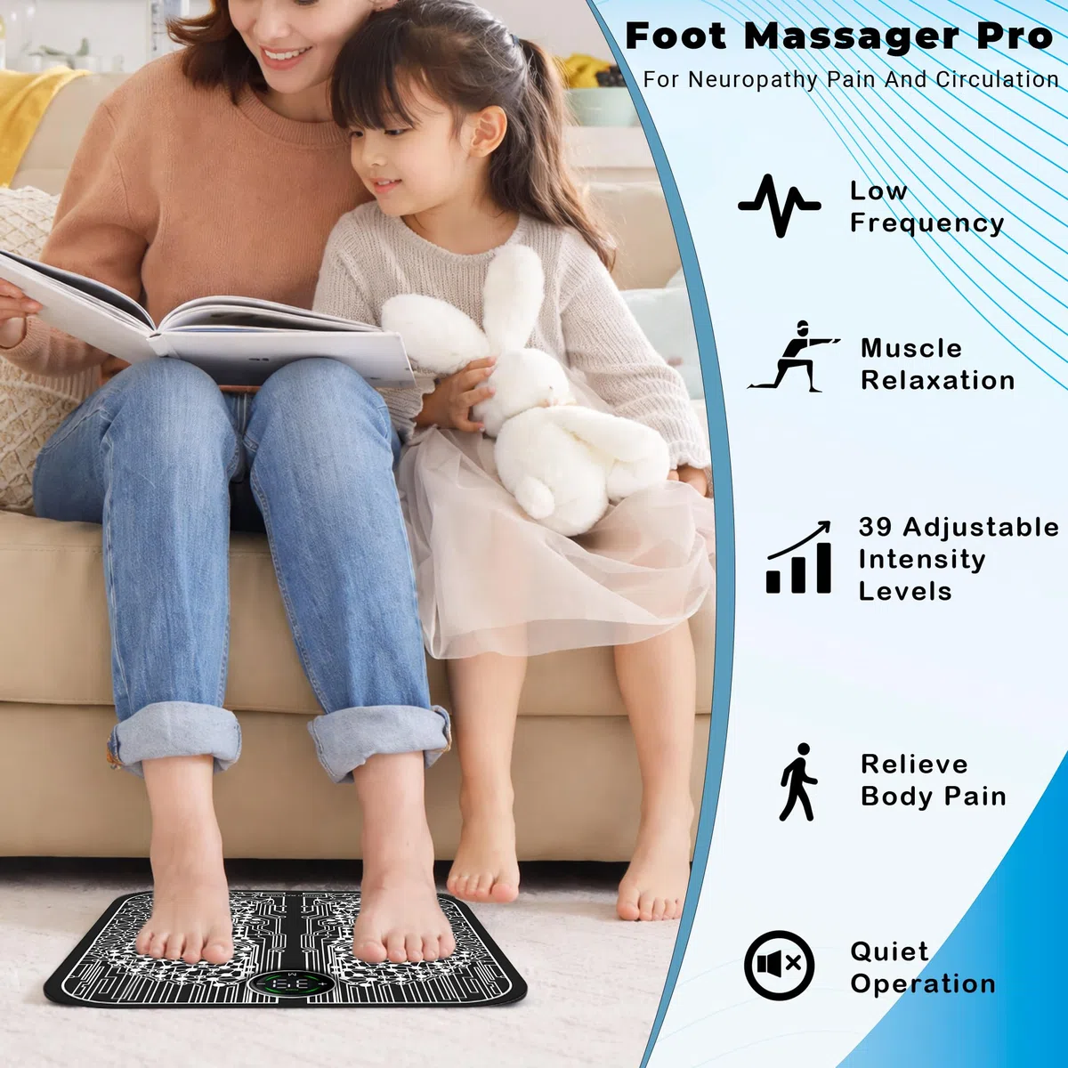 EMS Foot Massage Pad with 39 Intensity Levels 10 Modes - Foldable Electric Foot Massagers with Timer Auto Run USB Display - Massage Mat Knee Massager for Pain Relief Circulation Relaxation