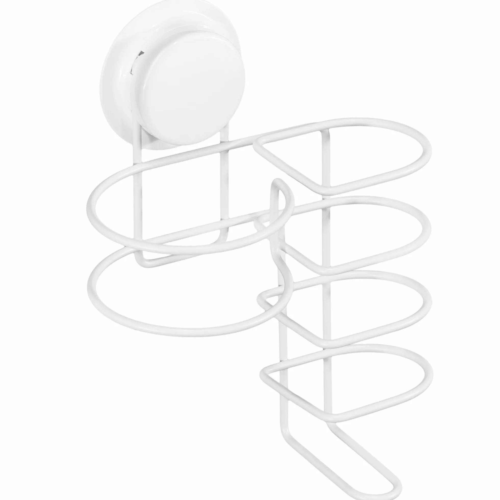 Navaris Porta Phon Piastra con Ventosa Ø 8 cm - Cestino Adesivo Muro/Vetro Cura Capelli - Porta Asciugacapelli Portapiastra Cromato per Parrucchieri - Senza Foratura - Bianco
