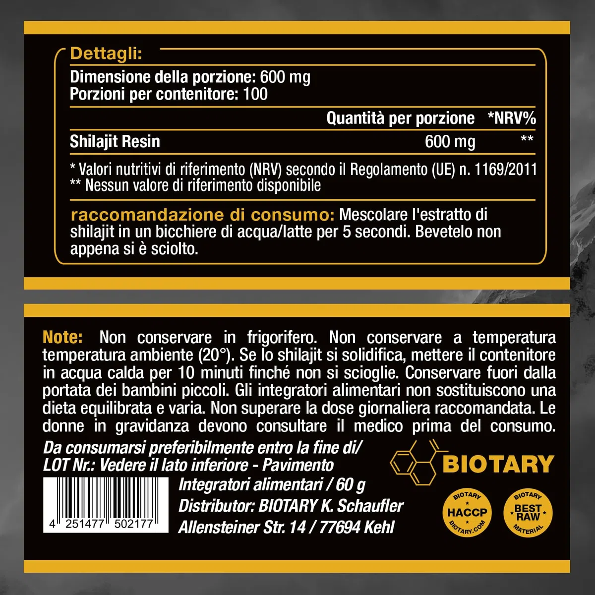 Shilajit Resina Gold Standard 60 g 85+ minerali, massima potenza dall'Himalaya oltre 3 mesi, 100% puro e originale vegano e senza additivi
