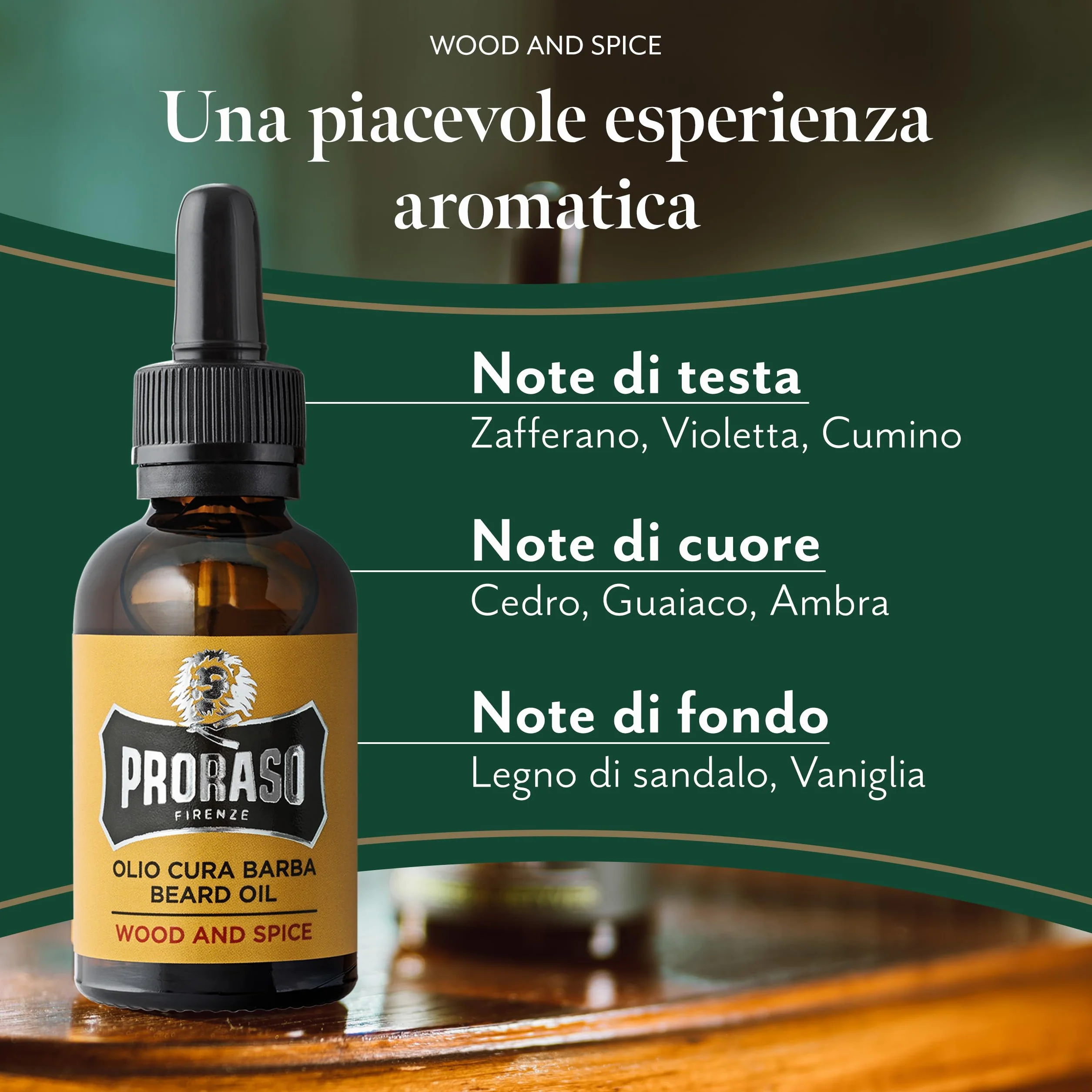 Proraso Olio Cura Barba Wood and Spice, 2 x 30ml, Olio da barba uomo con effetto ammorbidente e nutriente, Olio barba folta e lunga, Made in Italy