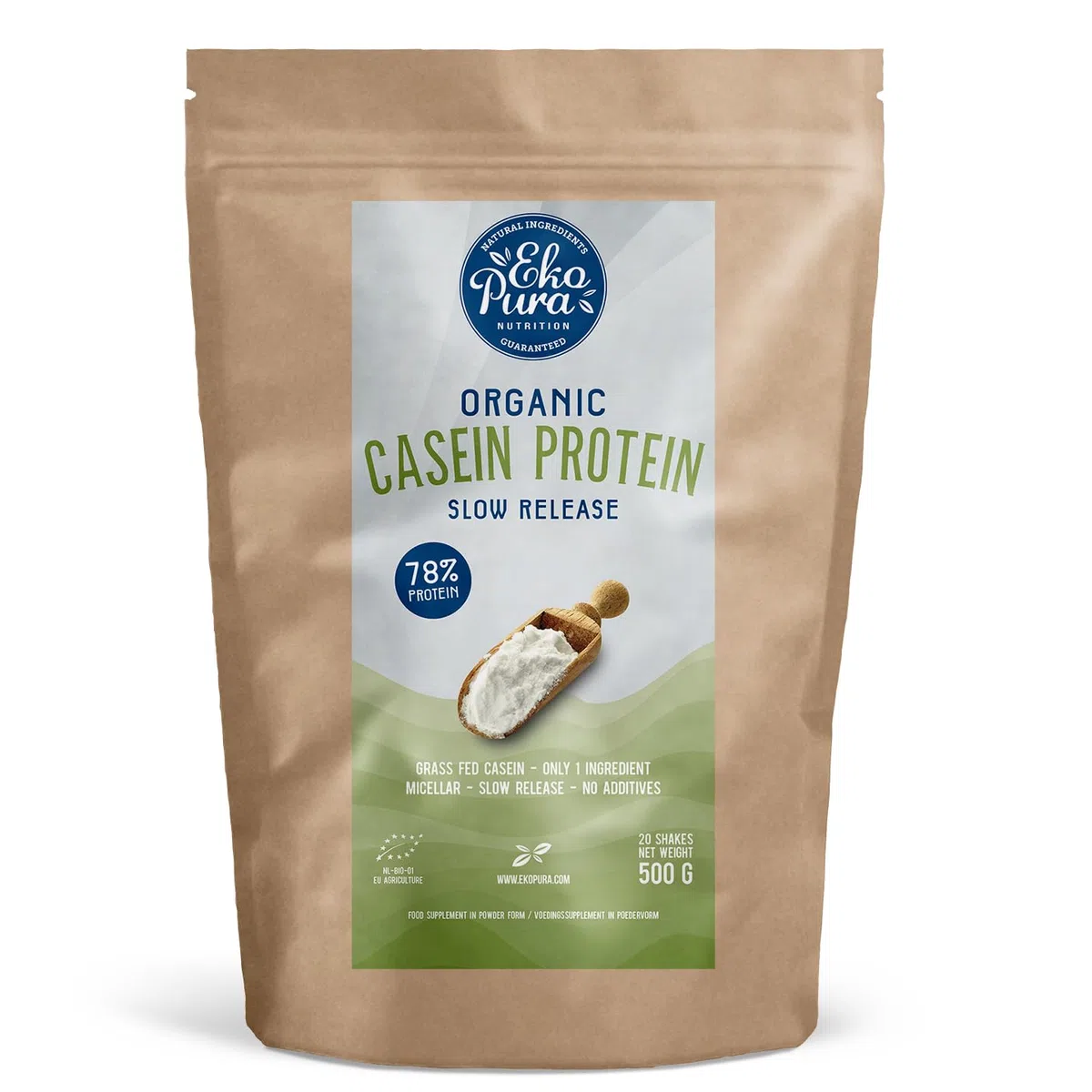 Organic Casein Protein - Biologico - Naturale - Proteine 78% - Caseina Senza: Aditivi, Ogm, Soia, Zucchero Aggiunto - 530 Gr