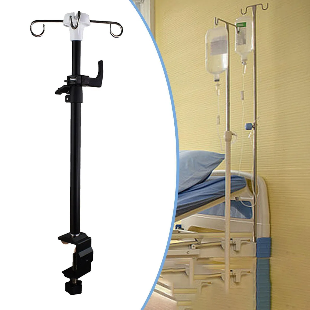 Sharplace Supporto per Asta Portaflebo con Morsetto Da Tavolo, Supporto per Tubo di Alimentazione, Supporto per Sacca per Flebo per Cliniche con Letto Pieghevol