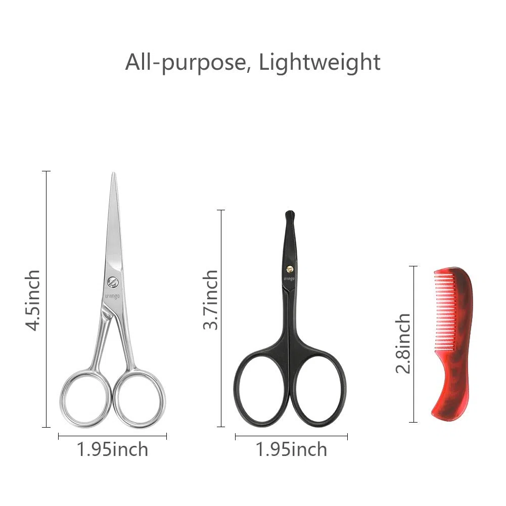 LIVINGO Forbici da Barba e Baffi da 4,5 cm, Professionale, Punta Arrotondata, in acciaio inox per la sicurezza, piccola bellezza del viso, naso, kit con mini pettine e custodia in pelle