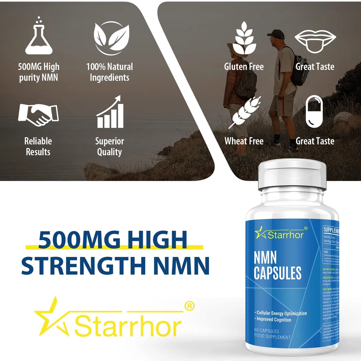 Integratori NMN da 500 mg Capsula ad alta resistenza, mononucleotide di nicotinamide - NAD+ potenziatore di energia e antietà e antiossidante, metabolismo energetico 60 Unità (2 Pack)