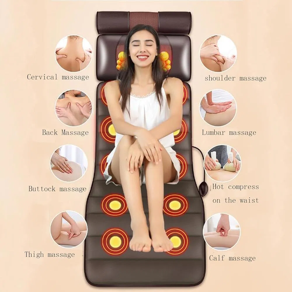 Tappetino per massaggio Shiatsu 3D con riscaldamento per tutto il corpo, 10 nodi vibranti per alleviare il dolore alla schiena, al collo, alle spalle, include cuscino cervicale regolabile e terapia