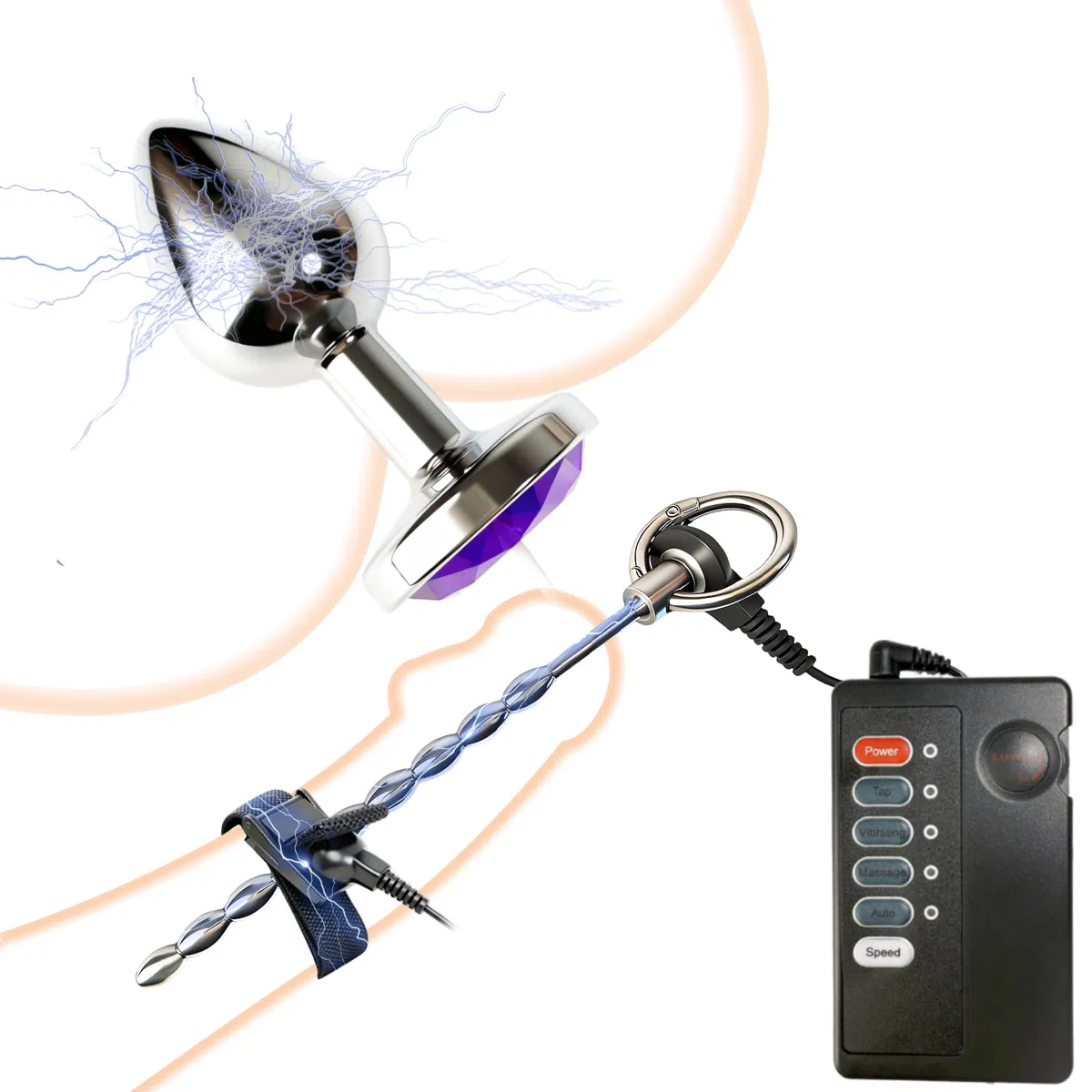Set di Elettrostimolazione, Dilatatore Elettrico, Plug Uretrale con Scosse Elettriche e Plug Anale, Anello Penis Massaggiante con Masturbatore, Giocattoli Sessuali Fetish per Donne e Uomini