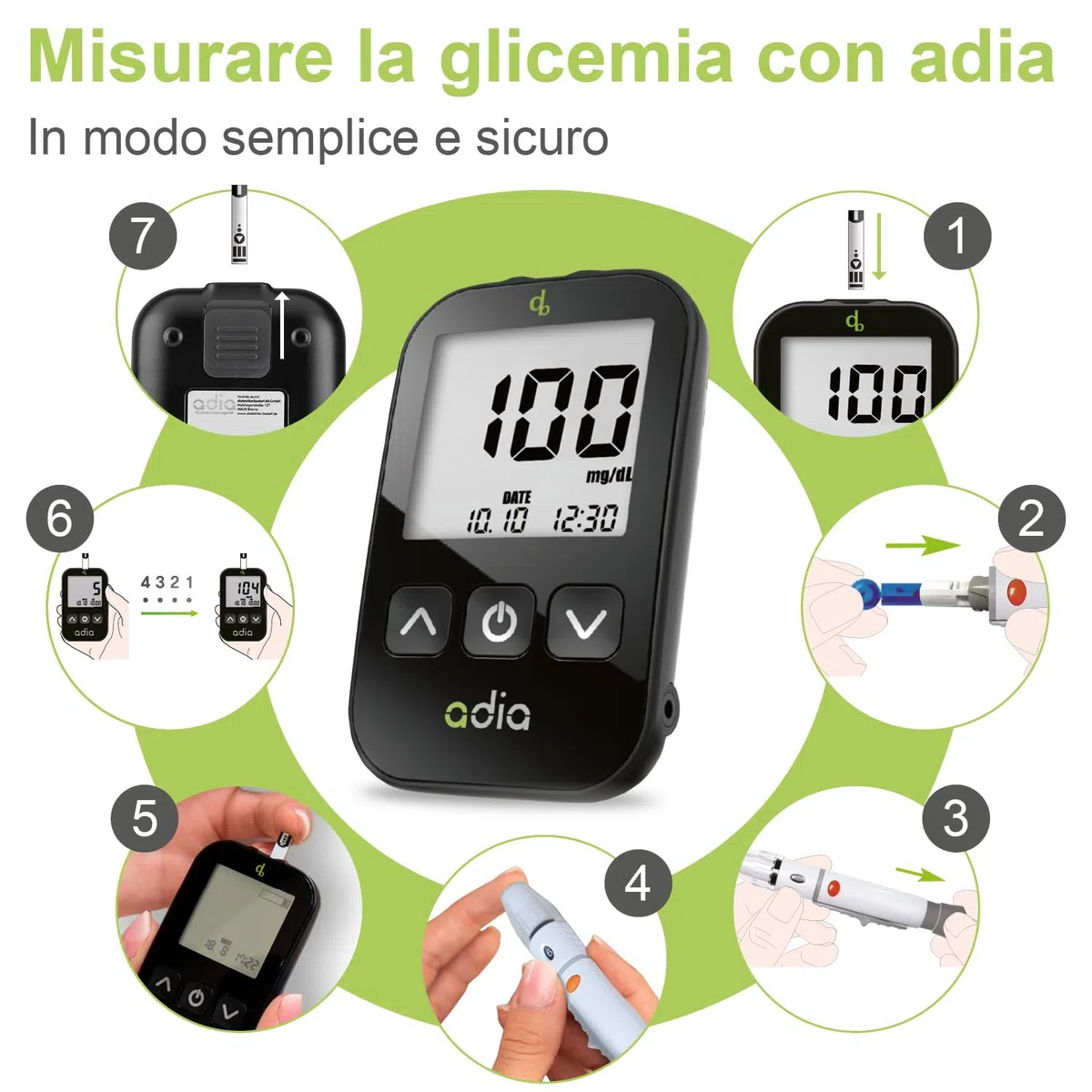 Strisce reattive adia (100 pezzi), per l’automonitoraggio della glicemia in caso di diabete (solo strisce reattive, apparecchio non incluso)