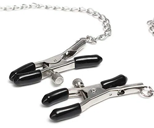 Bavaglio per Adulti con Pallina per Bocca (Ball Gag) e Catena con Morsetti Seno, Pinze Strizza Capezzoli, Morso per Bocca Sadomaso