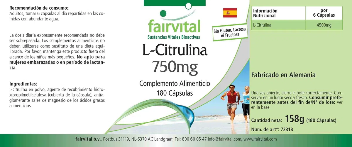 fairvital L-citrullina capsule 750 mg, ALTO DOSAGGIO, VEGANO, 180 capsule